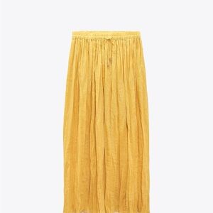 Zara Gold Pleated Maxi Skirt for Resort Wear